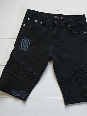 Trestles Supply Co. Black Streetwear Moto Denim Shorts with Blue Stitch – Size 3